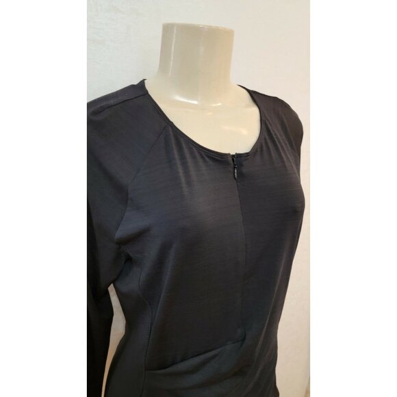 ATHLETA THUMBLOLE RUCHED SPACE DYE BLACK 1/4 ZIP LONG SLEEVE TOP SIZE L # 116 - Picture 2 of 6